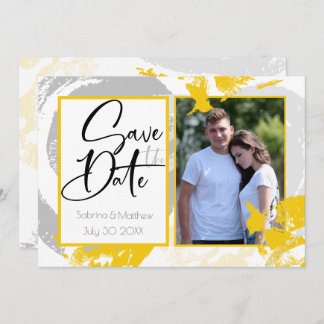 Tuscany Yellow Gray Pinselstriche Save the Date Einladung