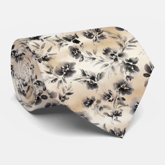 Tusche-Blumenmuster Krawatte (Gerollt)