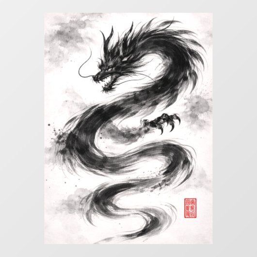 Tusche-Drache – Schatten des Windes Fensteraufkleber (Blatt)