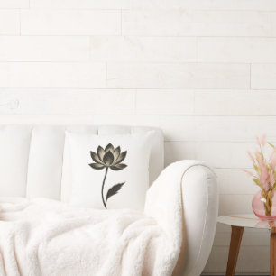 Tusche-Pinsel-Lotus – Minimalistisches florales De Kissen