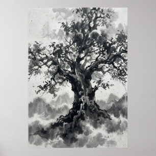 Tusche-Waschbaum-Plakat Japanische Zen-Kunst M Poster