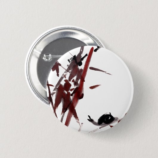 Tuschekunst mit Schnecke und Rotem Bambus Button (Vorne & Hinten)
