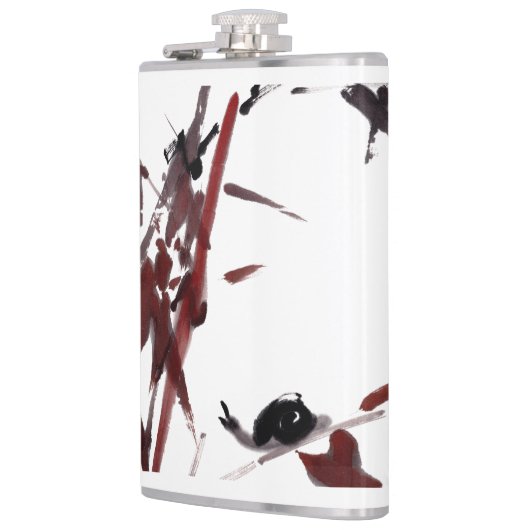 Tuschekunst mit Schnecke und Rotem Bambus Flachmann (Links)