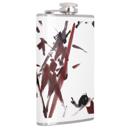 Tuschekunst mit Schnecke und Rotem Bambus Flachmann (Rechts)