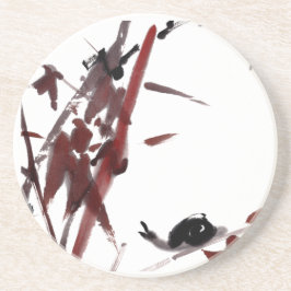 Tuschekunst mit Schnecke und Rotem Bambus Getränkeuntersetzer