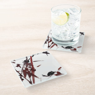 Tuschekunst mit Schnecke und Rotem Bambus Glasuntersetzer