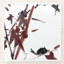 Tuschekunst mit Schnecke und Rotem Bambus Glasuntersetzer