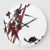 Tuschekunst mit Schnecke und Rotem Bambus Große Wanduhr (Vorderseite)