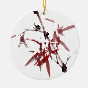 Tuschekunst mit Schnecke und Rotem Bambus Keramik Ornament