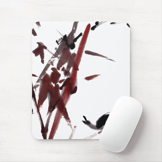 Tuschekunst mit Schnecke und Rotem Bambus Mousepad (Mit Mouse)