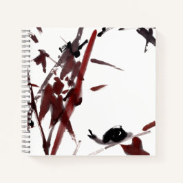 Tuschekunst mit Schnecke und Rotem Bambus Notizblock