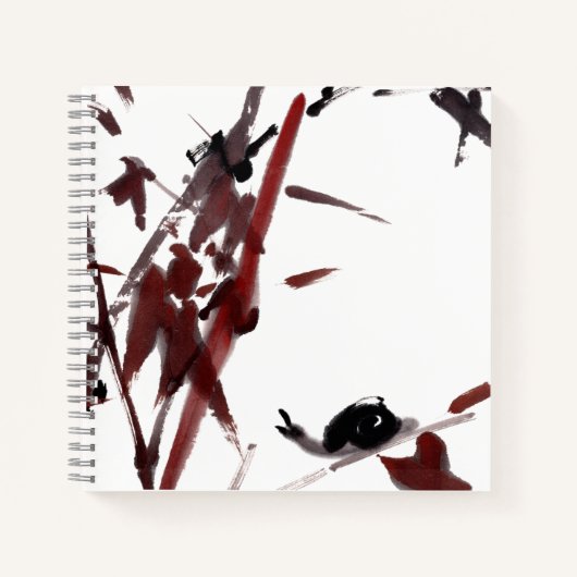 Tuschekunst mit Schnecke und Rotem Bambus Notizblock (Vorderseite)