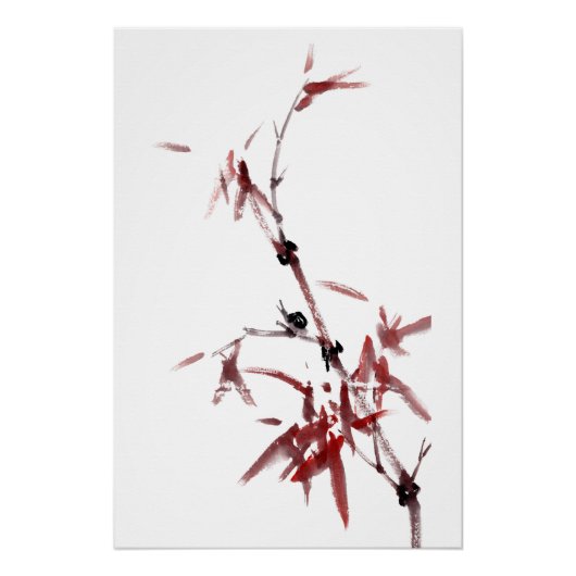 Tuschekunst mit Schnecke und Rotem Bambus Poster (Vorderseite)