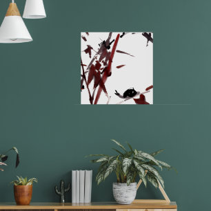 Tuschekunst mit Schnecke und Rotem Bambus Poster