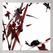 Tuschekunst mit Schnecke und Rotem Bambus Poster (Vorne)