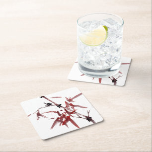 Tuschekunst mit Schnecke und Rotem Bambus Rechteckiger Pappuntersetzer