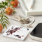 Tuschekunst mit Schnecke und Rotem Bambus Schlüsselanhänger (Vorderseite rechts)