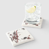 Tuschekunst mit Schnecke und Rotem Bambus Steinuntersetzer (Seitenansicht)