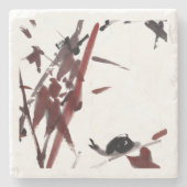 Tuschekunst mit Schnecke und Rotem Bambus Steinuntersetzer (Vorderseite)