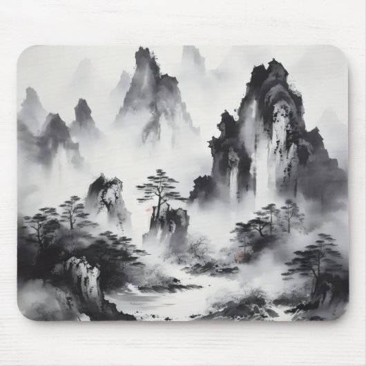 Tuschemalerei Berglandschaft Mousepad (Vorne)