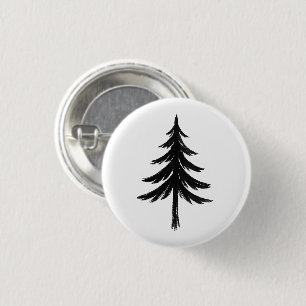 Tuschepinsel Immergrüner Baum – Wald-Design auf Button