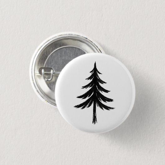 Tuschepinsel Immergrüner Baum – Wald-Design auf Button (Vorne & Hinten)