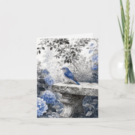 Tuschewaschung Blaumerle auf einer steinernen Gart Karte (Vorderseite)