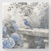 Tuschewaschung Blaumerle auf einer steinernen Gart Steinuntersetzer (Vorderseite)