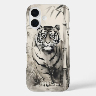 Tuschezeichnung von Tigern auf Bambus iPhone 16 Hülle