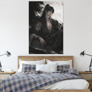 Tuschkrieger mit Weißem Tiger Wuxia-Wandkunst Leinwanddruck