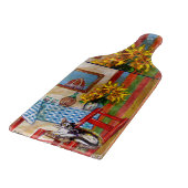 TUSKANIE KÜCHE KATZE, SONNENBLUMEN WEINGLASEN SCHNEIDEBRETT (Ecke)