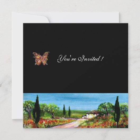 TUSKANISCHE LANDSCHAFT 4,gelb, grün, schwarz Einladung (Vorderseite)