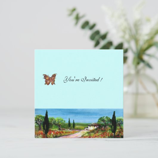 TUSKANISCHE LANDSCHAFT 4,gelb, grün, schwarz Einladung (Stehend Vorderseite)