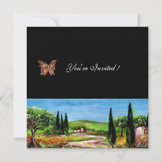 TUSKANISCHE LANDSCHAFT 5,gelb, grün, schwarz Einladung (Vorderseite)