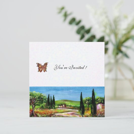 TUSKANISCHE LANDSCHAFT 5,gelb-weiß Einladung (Stehend Vorderseite)