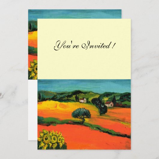 TUSKANISCHE LANDSCHAFT, blau-grün-gelb-orange Einladung (Vorne/Hinten)