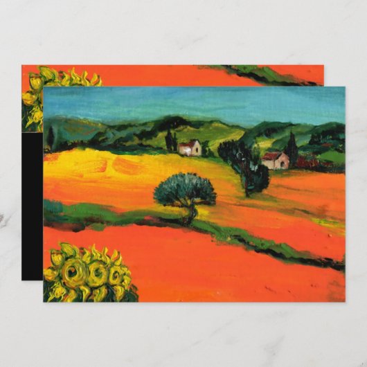 TUSKANISCHE LANDSCHAFT, blau-grün-gelb-orange Einladung (Vorne/Hinten)
