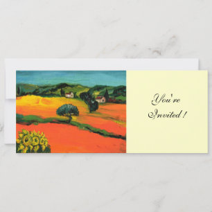 TUSKANISCHE LANDSCHAFT, blau-grün-gelb-orange Einladung