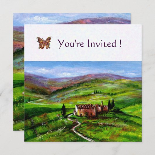 TUSKANISCHE LANDSCHAFT MIT GRÜNEN HÜLLEN EINLADUNG (Vorne/Hinten)