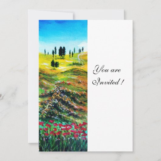 TUSKANISCHE LANDSCHAFT MIT KUCHEN, weiß Einladung (Vorderseite)