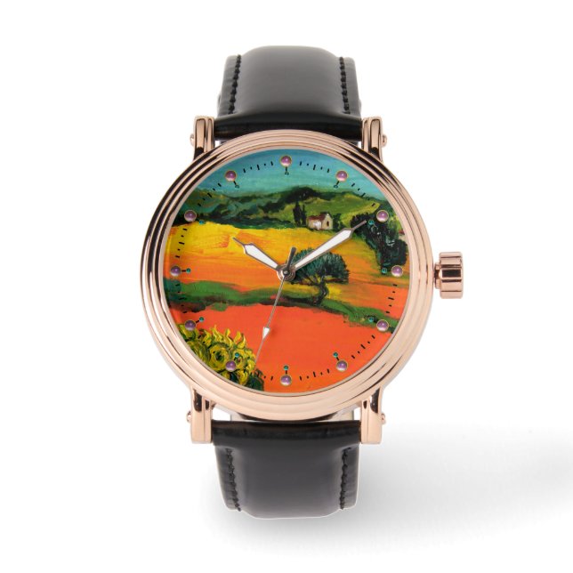 TUSKANISCHE LANDSCHAFT MIT SONNENBLUMEN ARMBANDUHR (Vorderseite)