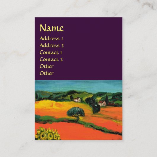 TUSKANISCHE LANDSCHAFT MIT SONNENBLUMEN, Lila Visitenkarte (Vorderseite)