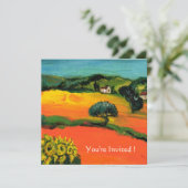 TUSKANISCHE LANDSCHAFT MIT SONNENBLUMEN, Orange Sc Einladung (Stehend Vorderseite)