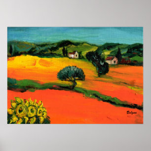 TUSKANISCHE LANDSCHAFT MIT SONNENBLUMEN POSTER