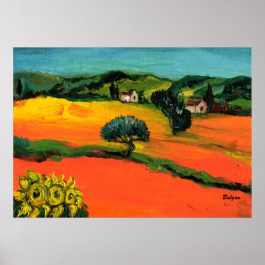 TUSKANISCHE LANDSCHAFT MIT SONNENBLUMEN POSTER (Vorne)