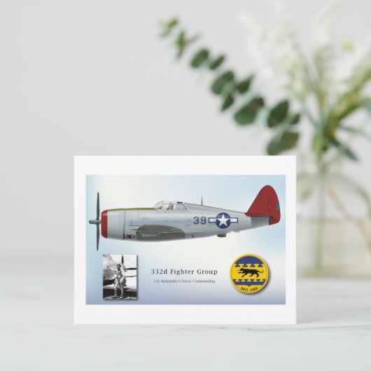 Tuskegee "Roter Schwanz" P-47C Thunderbolzen Postkarte (Stehend Vorderseite)