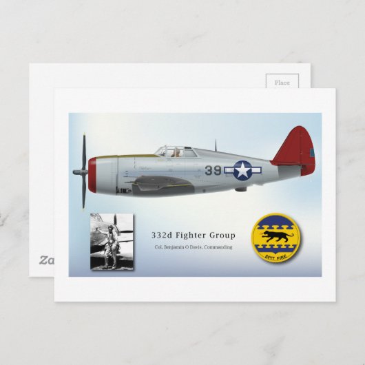 Tuskegee "Roter Schwanz" P-47C Thunderbolzen Postkarte (Vorne/Hinten)