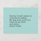 Tut mir leid, kann es heute nicht schaffen postkarte (Vorderseite)