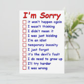 "Tut mir leid!" Karo deine Lieblingsausreden! Kart Einladung (Stehend Vorderseite)