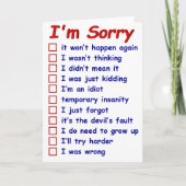 "Tut mir leid!" Wählen Sie Ihre Ausreden! Grußkart Karte (Vorderseite)